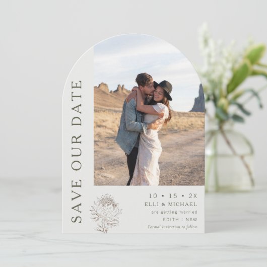 Modern Arch Line Floral Wedding Save the Date Kaar Kaart (Staand voorkant)