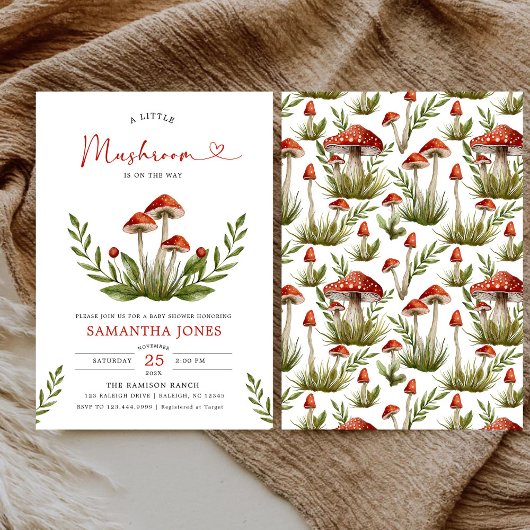 Modern Arch Little Mushroom Baby shower Kaart