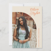 Modern Arch Minimalist Oranje foto Afstuderen Aankondiging (Voorkant)