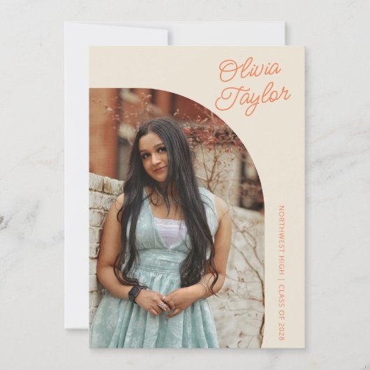 Modern Arch Minimalist Oranje foto Afstuderen Aankondiging (Voorkant)