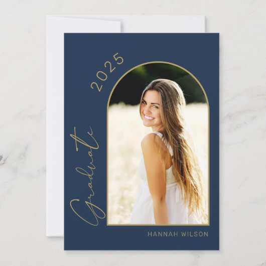 Modern Arch Navy Blue Graduation Party Kaart (Voorkant)