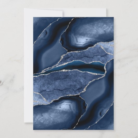 Modern Arch Navy Blue Silver Agate Wedding Kaart (Achterkant)