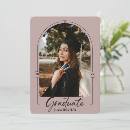 Modern Arch Paarse Afstuderen Aankondiging & (Staand voorkant)