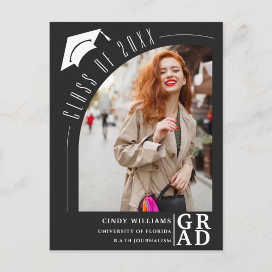 Modern Arch Photo Black Afstuderen Aankondiging Briefkaart (Voorkant)