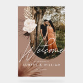 Modern Arch Photo Boho Watercolor Florals Wedding Acryl Bord (Voorkant)