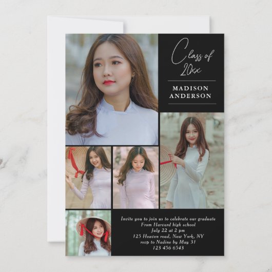 Modern Arch Photo Collage Zwart Afstuderen Kaart (Achterkant)