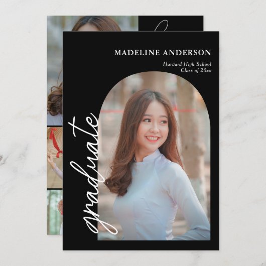 Modern Arch Photo Collage Zwart Afstuderen Kaart (Voorkant / Achterkant)