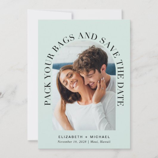 Modern Arch Photo Destination Mint Wedding Save The Date (Voorkant)