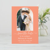 Modern Arch Photo Frame Coral Save The Date (Staand voorkant)