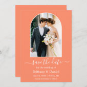 Modern Arch Photo Frame Coral Save The Date (Voorkant / Achterkant)