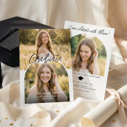 Modern Arch Photo Graduation Party Invitation Kaart