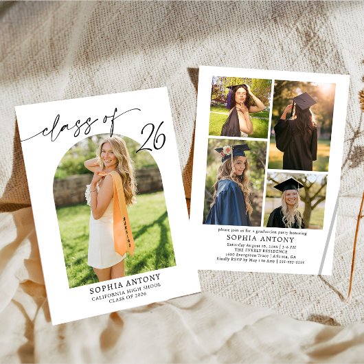 Modern Arch Photo Graduation Party Invitation Kaart
