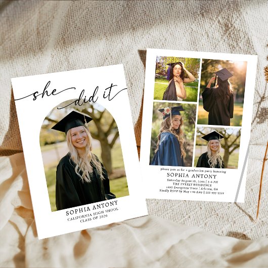 Modern Arch Photo Graduation Party Invitation Kaart