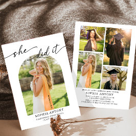 Modern Arch Photo Graduation Party Invitation Kaart