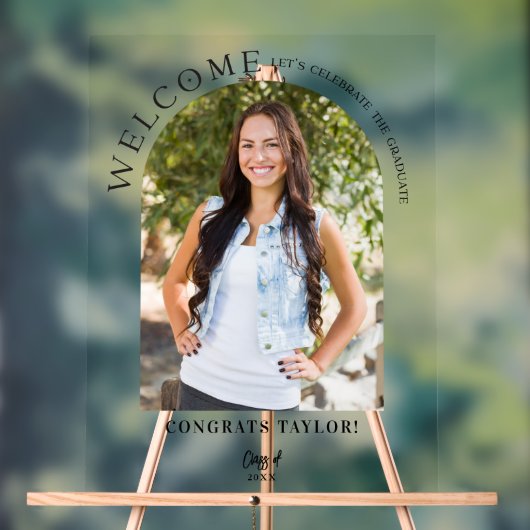 Modern Arch Photo Graduation Party Welkom Acryl Bord (Neutraal)