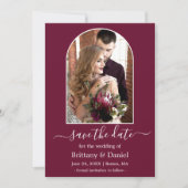 Modern Arch Photo Lijst Burgundy Save The Date (Voorkant)