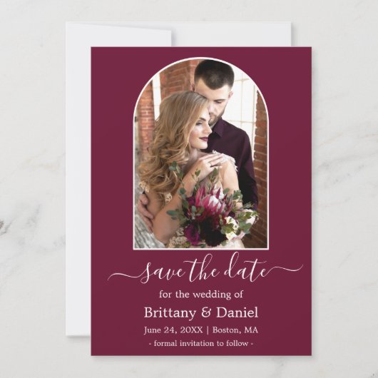 Modern Arch Photo Lijst Burgundy Save The Date (Voorkant)