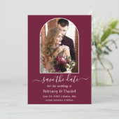 Modern Arch Photo Lijst Burgundy Save The Date (Staand voorkant)