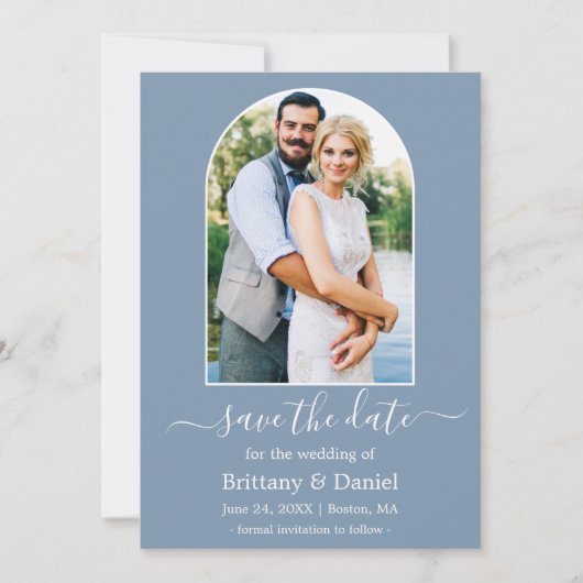 Modern Arch Photo Lijst Dusty Blue Save The Date (Voorkant)