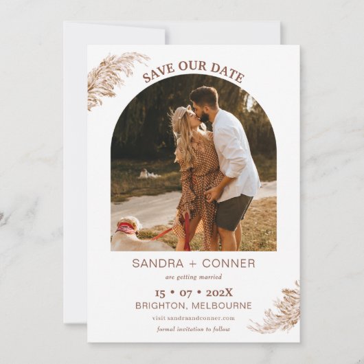 Modern Arch Photo Pampas Grass Save Our Date Kaart (Voorkant)