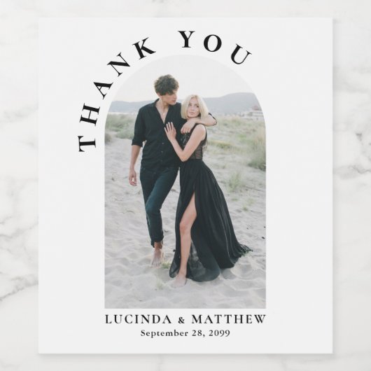 Modern Arch Photo Weddenschap Bedankt Wijn Etiket (Enkel label)