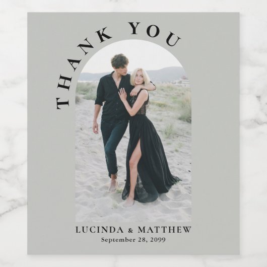 Modern Arch Photo Weddenschap Bedankt Wijn Etiket (Enkel label)