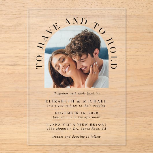 Modern Arch Photo Wedding Acryl Uitnodigingen (Voorkant)