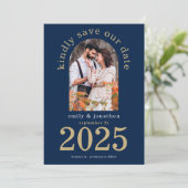 Modern Arch Photo Wedding Navy Blue Save The Date (Staand voorkant)