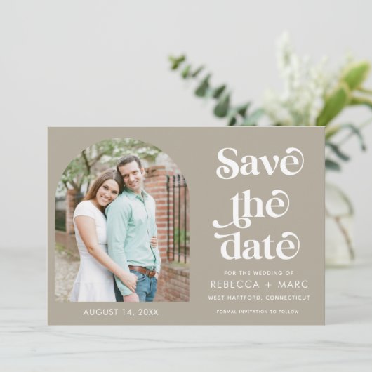 Modern Arch Photo Wedding Save the Date (Staand voorkant)