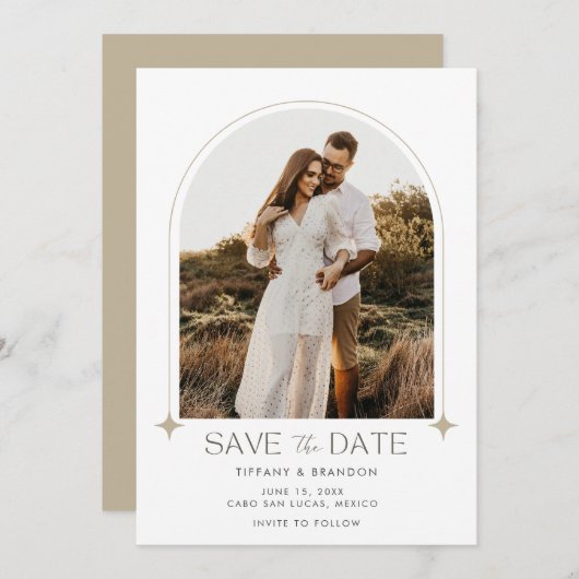 Modern Arch Photo Wedding Save The Date (Voorkant / Achterkant)