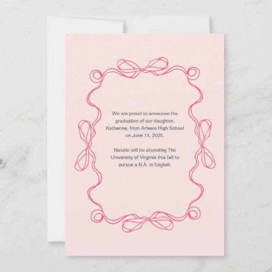 Modern Arch Pink Floral Foto Afstuderen Aankondiging (Achterkant)