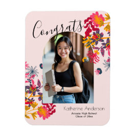 Modern Arch Pink Floral Foto Afstuderen Magneet