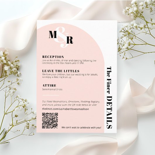 Modern Arch Pink Monogram Wedding Details Kaart
