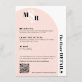 Modern Arch Pink Monogram Wedding Details Kaart (Voorkant)