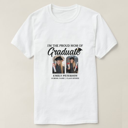 Modern Arch Proud Mom 2 Aangepaste Foto's Afstuder T-shirt (Design voorkant)