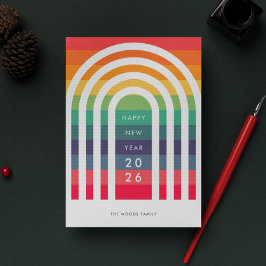 Modern Arch Rainbow Nieuwjaar Feestdagenkaart