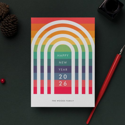 Modern Arch Rainbow Nieuwjaar Feestdagenkaart