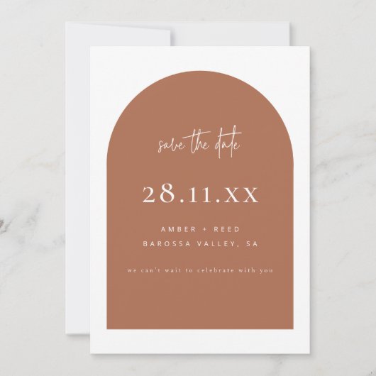 Modern Arch Retro Minimalistisch Koper Script Save The Date (Voorkant)