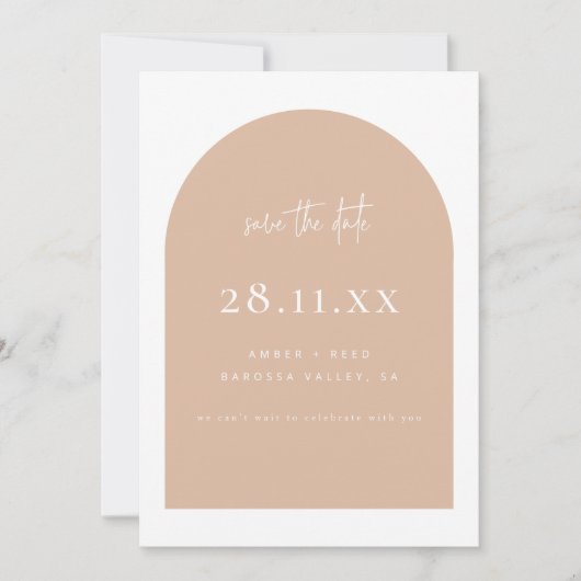 Modern Arch Retro Terrazzo Roze Script Save The Date (Voorkant)