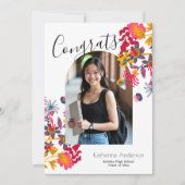 Modern Arch Roze Bloemen Foto Wit Afstuderen Aankondiging (Voorkant)