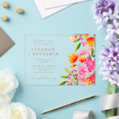 Modern Arch Roze Sinaasappel Waterverf Bloemen Huw Acryl Uitnodigingen (Insitu (Huwelijk))