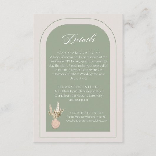 Modern Arch Sage Green Wedding Informatiekaartje (Voorkant)