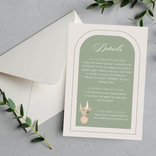 Modern Arch Sage Green Wedding Informatiekaartje