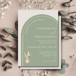 Modern Arch Sage Green Wedding Uitnodiging
