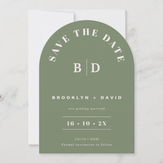 Modern Arch Sage Wedding Save The Date Kaart (Voorkant)