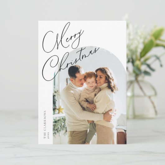 Modern Arch Script Prettig Kerstfeest Feestdagenkaart (Staand voorkant)