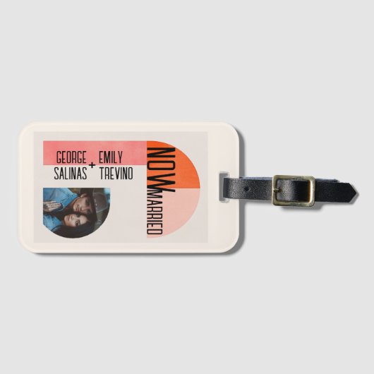 Modern Arch, Sinaasappel en Roze, Pas getrouwd Bagagelabel (Voorkant (horizontaal))