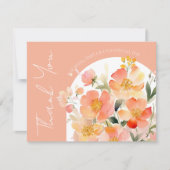 Modern Arch Sinaasappel Perzik Bloemen Bruiloft Bedankkaart (Voorkant)