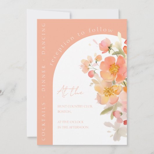 Modern Arch Sinaasappel Perzik Bloemen Bruiloft Kaart (Achterkant)