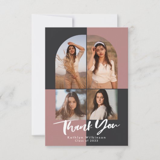 Modern Arch Terracotta Pink Grey Foto Afstuderen Bedankkaart (Voorkant)